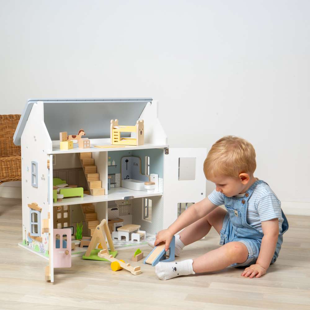 Bigjigs Toys Wooden Kids Bedroom Set 9 Piece Dolls House Furniture Accessory Set