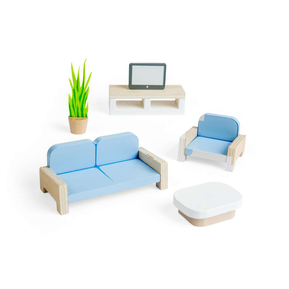 Bigjigs Toys Wooden Dolls House Furniture Living Room Set 5 Pieces