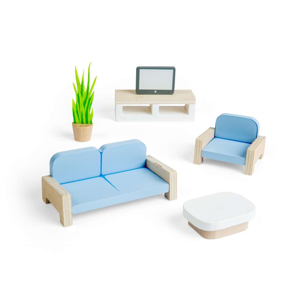 Bigjigs Toys Wooden Dolls House Furniture Living Room Set 5 Pieces