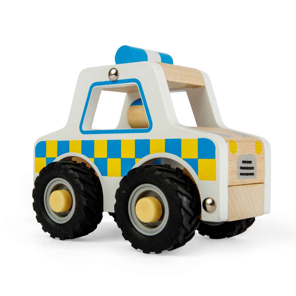 Bigjigs Toys Wooden Mini Police Car Toy for Toddlers 12 Months Plus