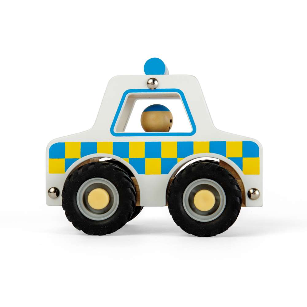 Bigjigs Toys Wooden Mini Police Car Toy for Toddlers 12 Months Plus