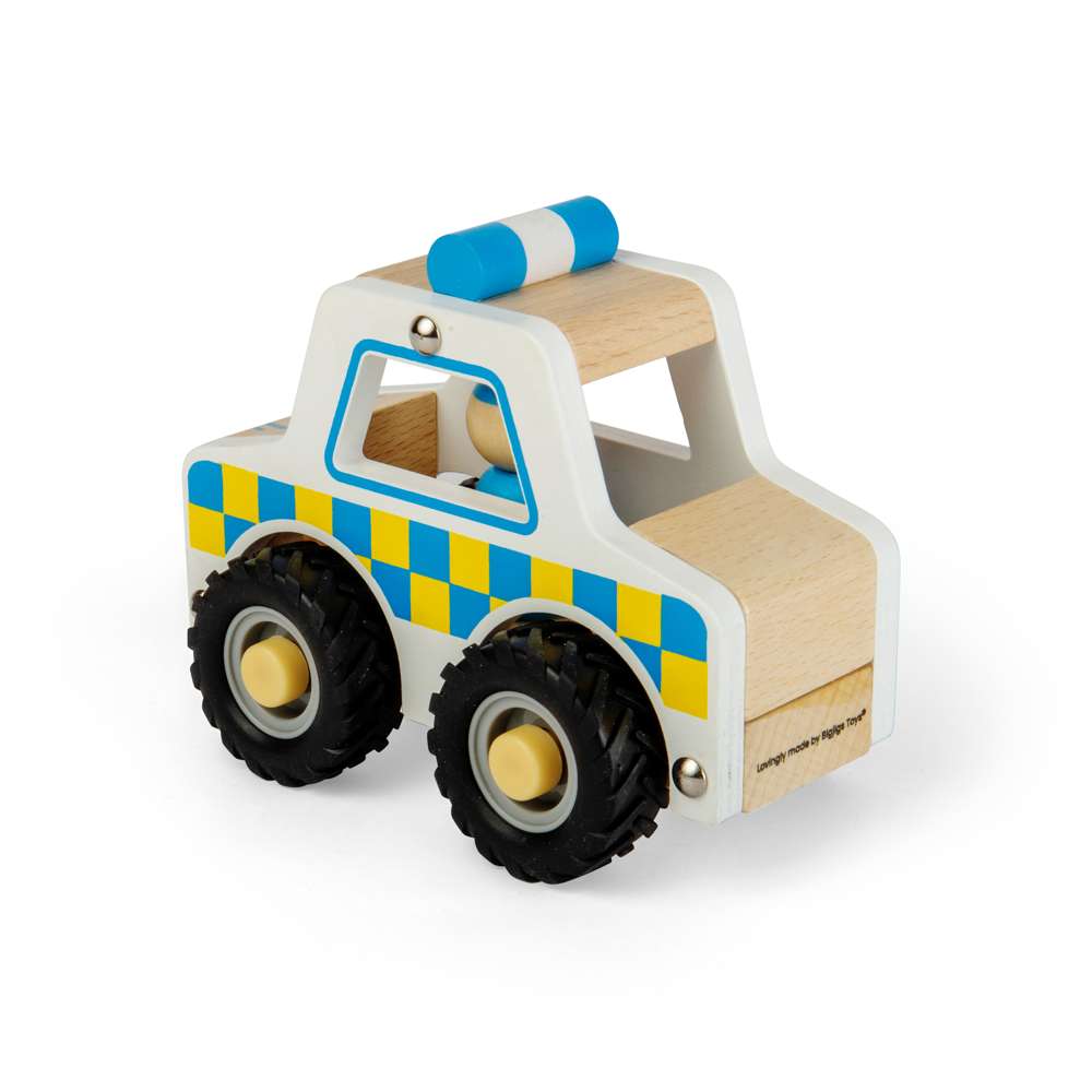Bigjigs Toys Wooden Mini Police Car Toy for Toddlers 12 Months Plus