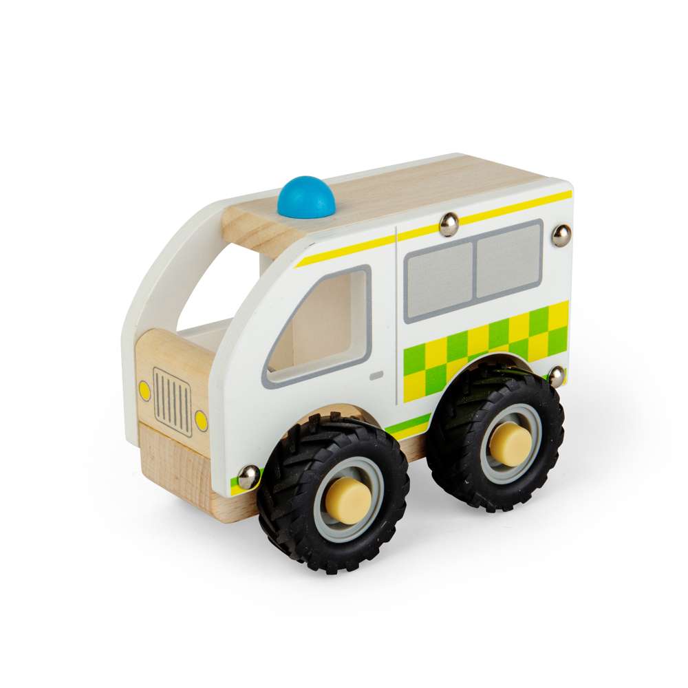 Bigjigs Toys Mini Wooden Ambulance Toy Vehicle for Toddlers 12 Months Plus