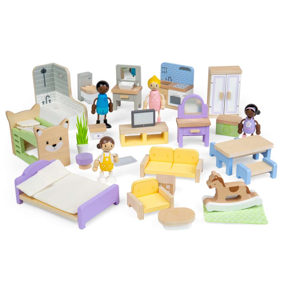 Bigjigs Toys Wooden Dolls House Furniture Set 31 Play Pieces