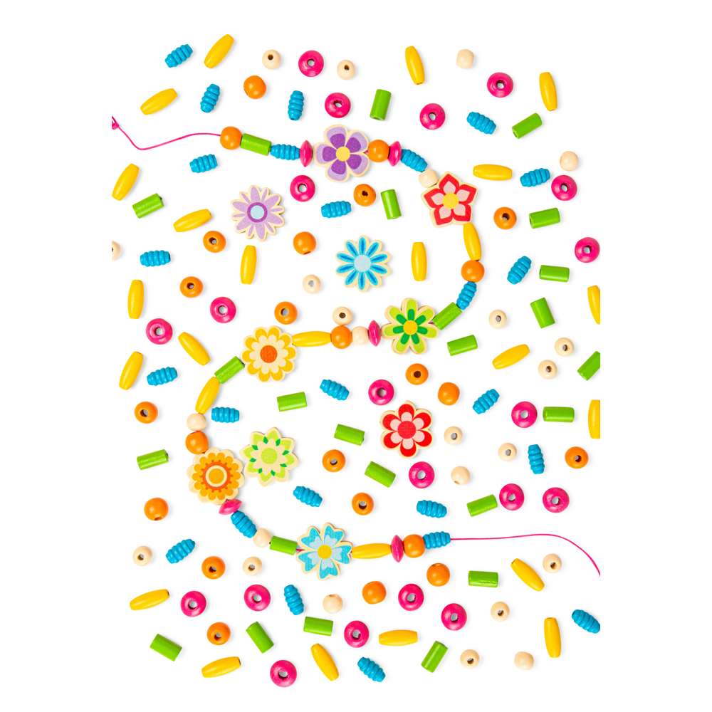 Bigjigs Toys Summer Flowers Jewellery Making Kit with 164 Wooden Beads for Ages 3+