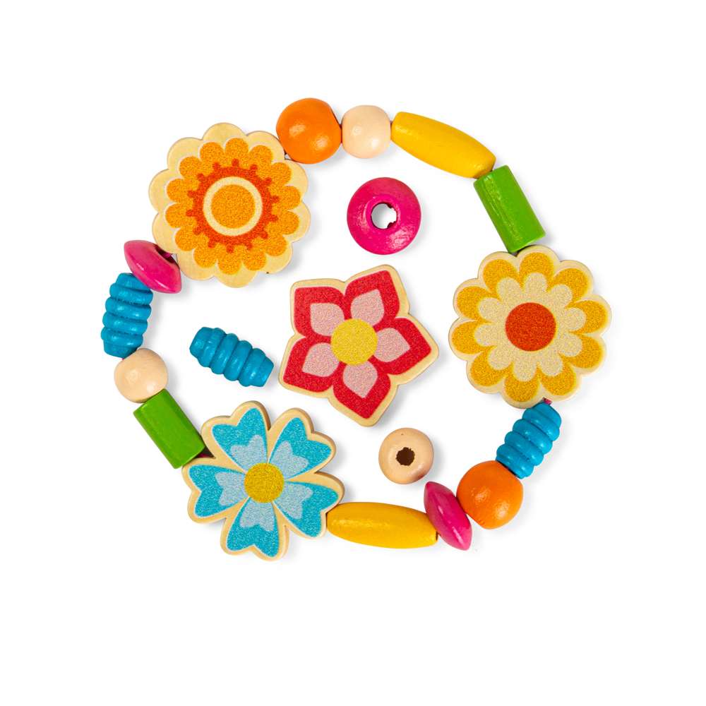 Bigjigs Toys Summer Flowers Jewellery Making Kit with 164 Wooden Beads for Ages 3+