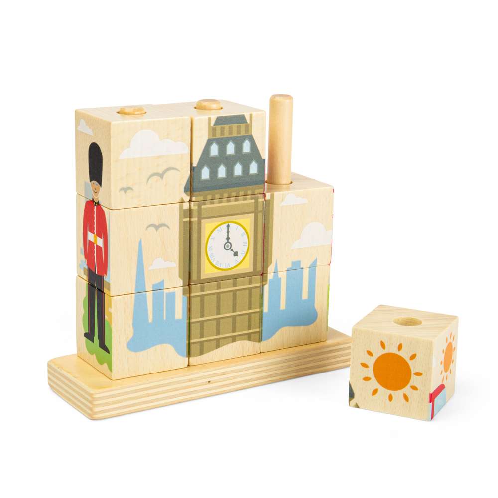 Bigjigs Toys London Wooden Stacking Blocks Toy for 1 Year Olds
