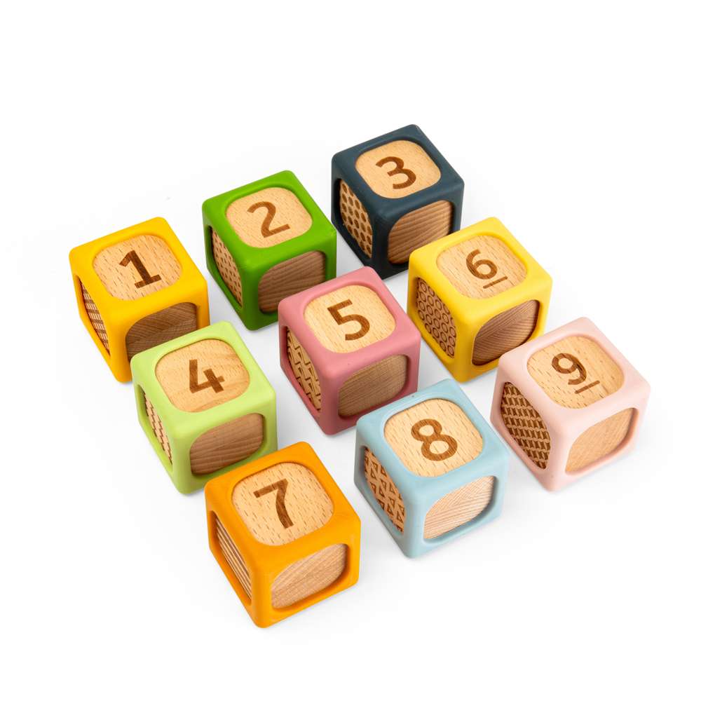 Bigjigs Toys Wooden and Silicone Soft Sorting Blocks Baby Stacking Toy 9 Pieces 6 Months Plus