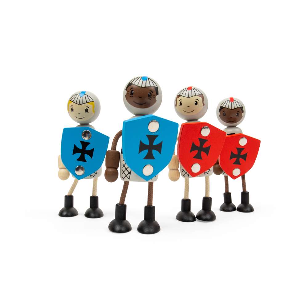 Bigjigs Toys Medieval Knights Wooden Mini Dolls Playset with 4 Poseable Figures