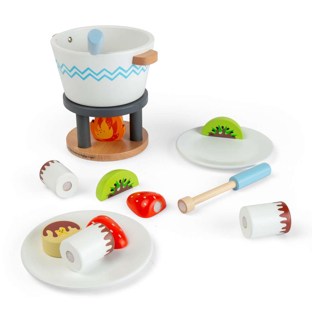 Bigjigs Toys Wooden Chocolate Pot For Two Toy Food Set with 16 Play Pieces