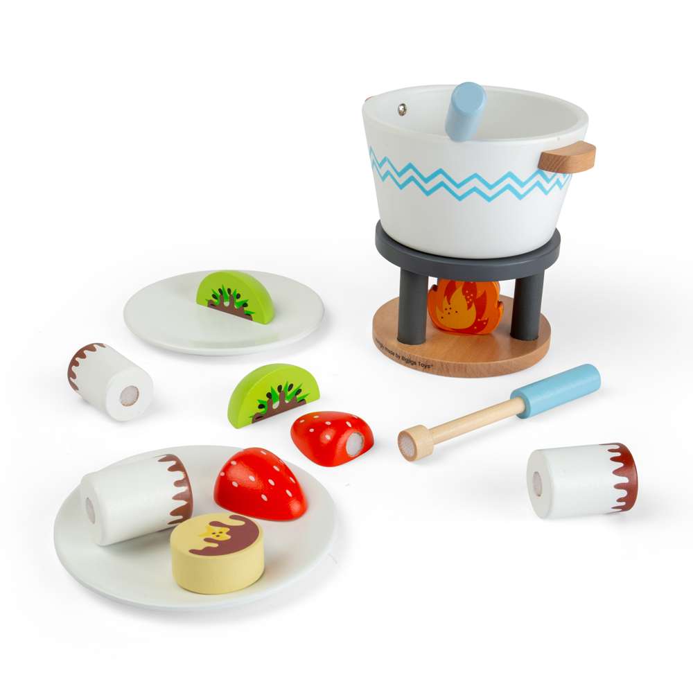 Bigjigs Toys Wooden Chocolate Pot For Two Toy Food Set with 16 Play Pieces