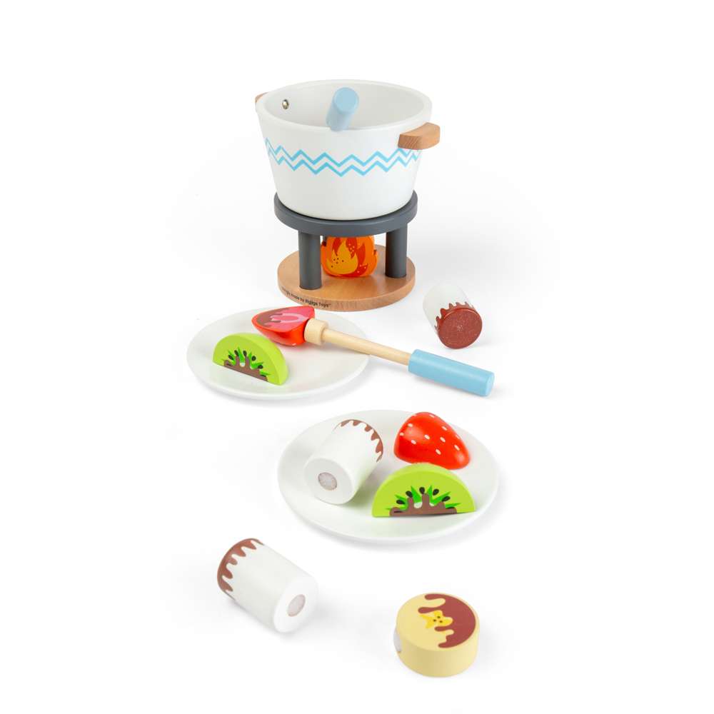 Bigjigs Toys Wooden Chocolate Pot For Two Toy Food Set with 16 Play Pieces