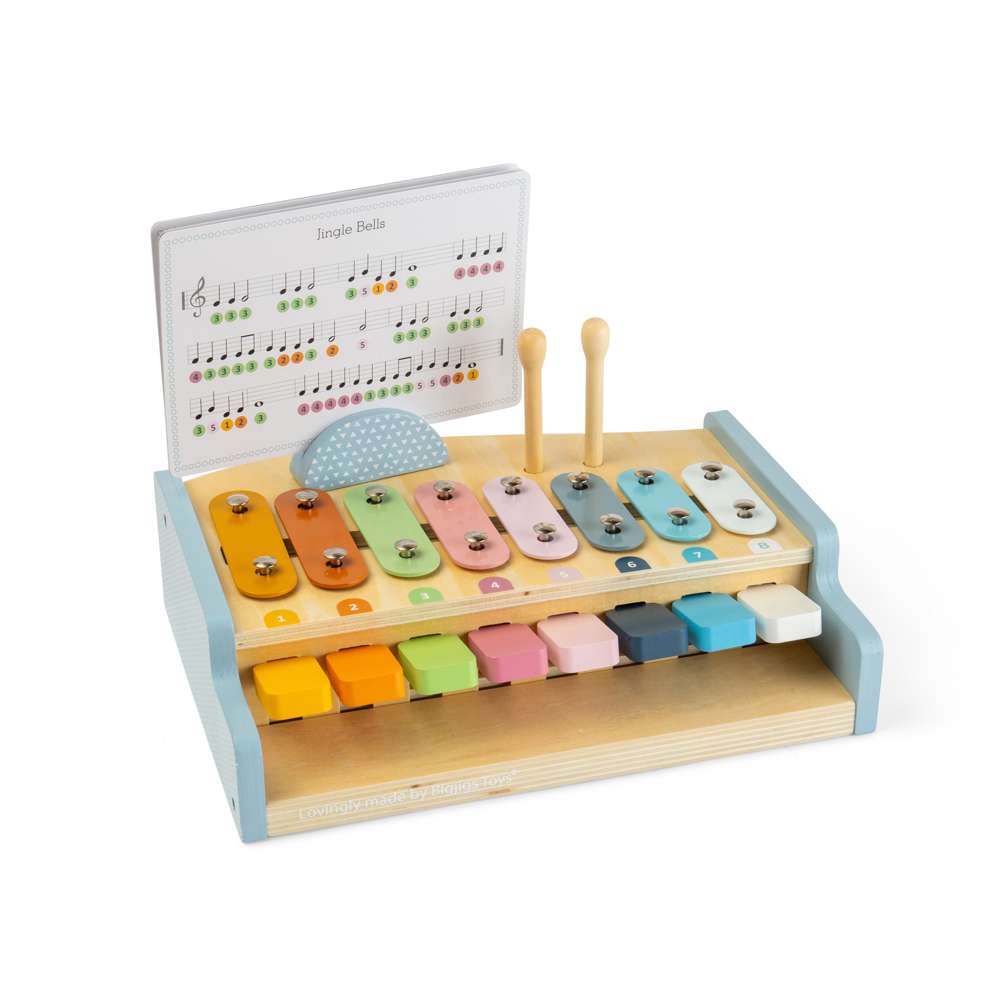 Bigjigs Toys Wooden Xylo Piano Musical Toy with 8 Pieces and Music Sheets