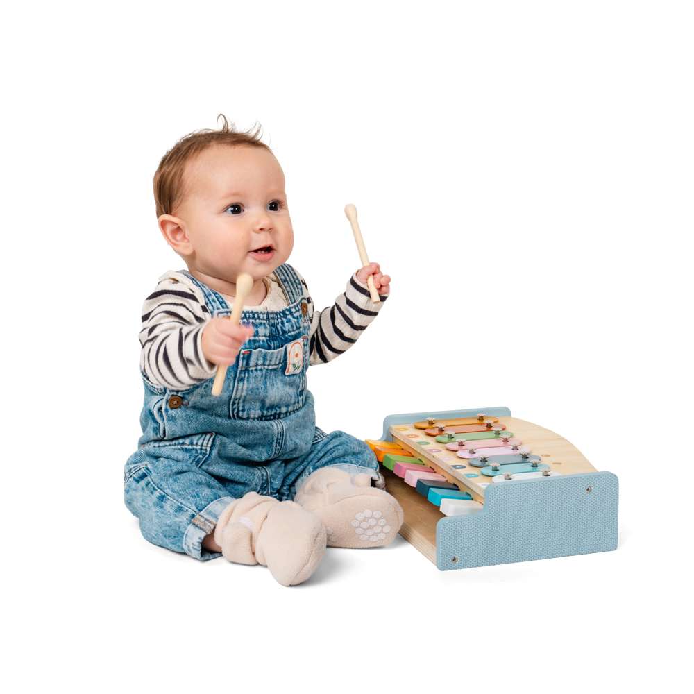 Bigjigs Toys Wooden Xylo Piano Musical Toy with 8 Pieces and Music Sheets