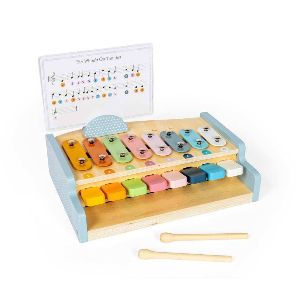 Bigjigs Toys Wooden Xylo Piano Musical Toy with 8 Pieces and Music Sheets