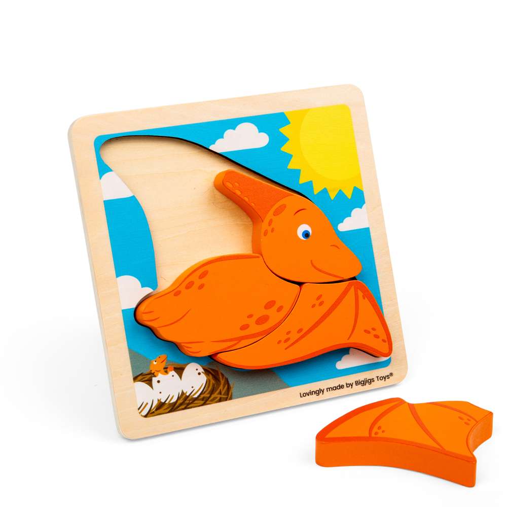 Bigjigs Toys Chunky Lift Out Pterodactyl Wooden Dinosaur Puzzle for Toddlers 10 Months Plus