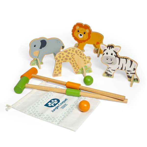 Bigjigs Toys Jungle Croquet Set Wooden Animal Garden Game for Kids 10 Pieces