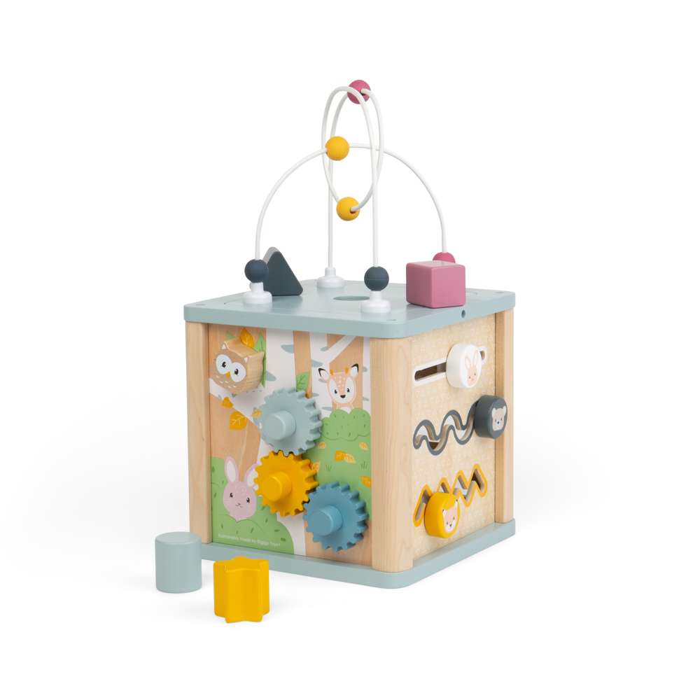 Bigjigs Toys Wooden Activity Cube Simply Scandi Baby Toy with Bead Maze and Shape Sorter