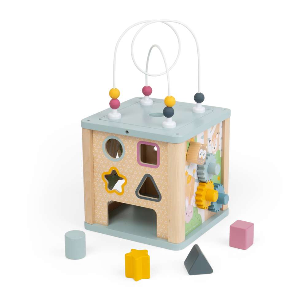 Bigjigs Toys Wooden Activity Cube Simply Scandi Baby Toy with Bead Maze and Shape Sorter