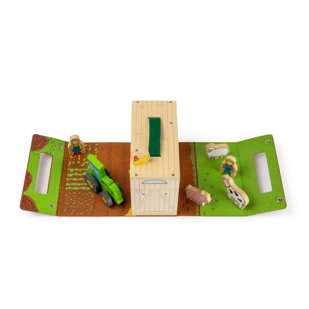 Bigjigs Toys Farm On The Go Wooden Travel Playset with Tractor and Animals 8 Pieces