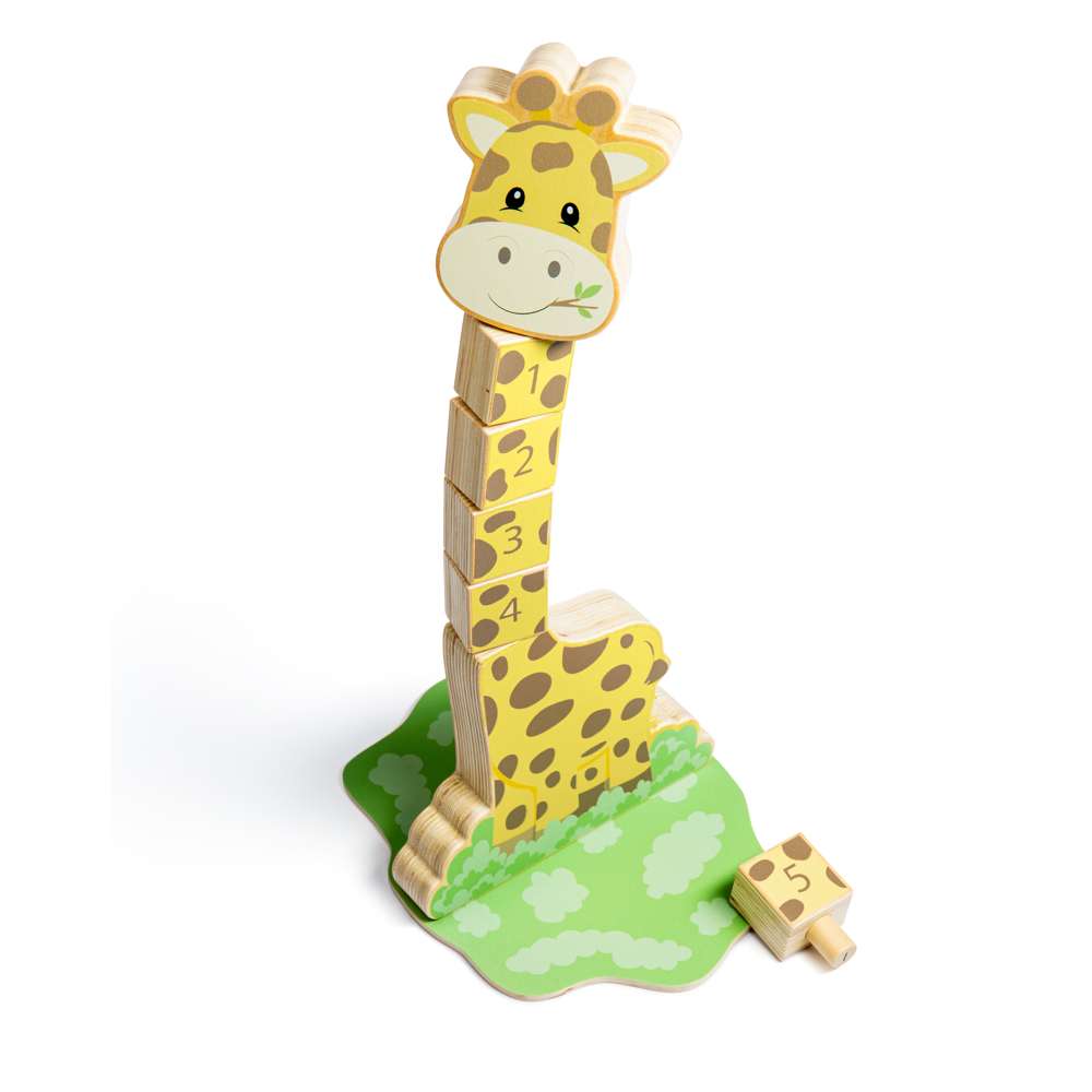 Bigjigs Toys Counting Wobble Neck Giraffe Wooden Stacking Toy for Early Maths Learning 7 Pieces 12 Months Plus