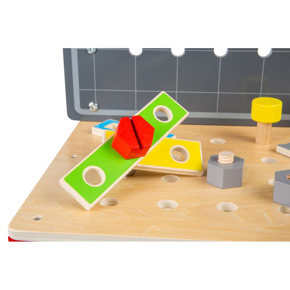 Bigjigs Toys Wooden Workers Workbench Kids Tool Bench with 34 Play Pieces