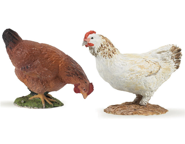 Papo Brown and White Hens