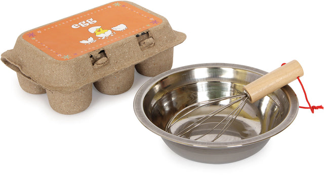 Wooden Eggs, Mixing Bowl and Whisk