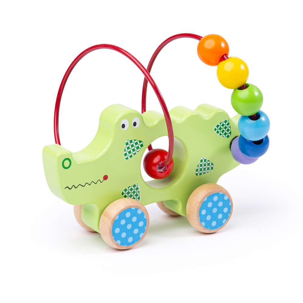 Bigjigs Baby Wooden Push Along Toy with Curly Bead Frame