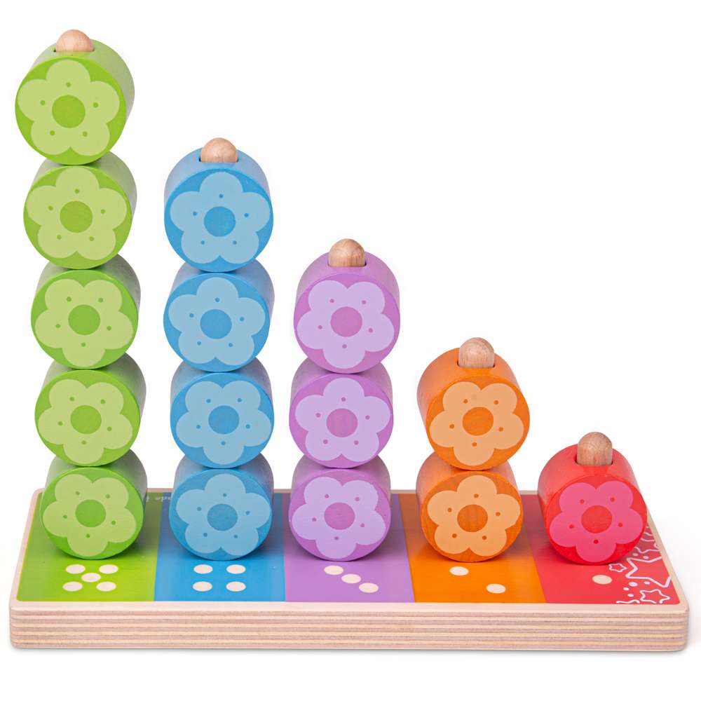 Bigjigs Baby First Flower Stacker Wooden Educational Counting and Colour Matching Toy 16 Play Pieces