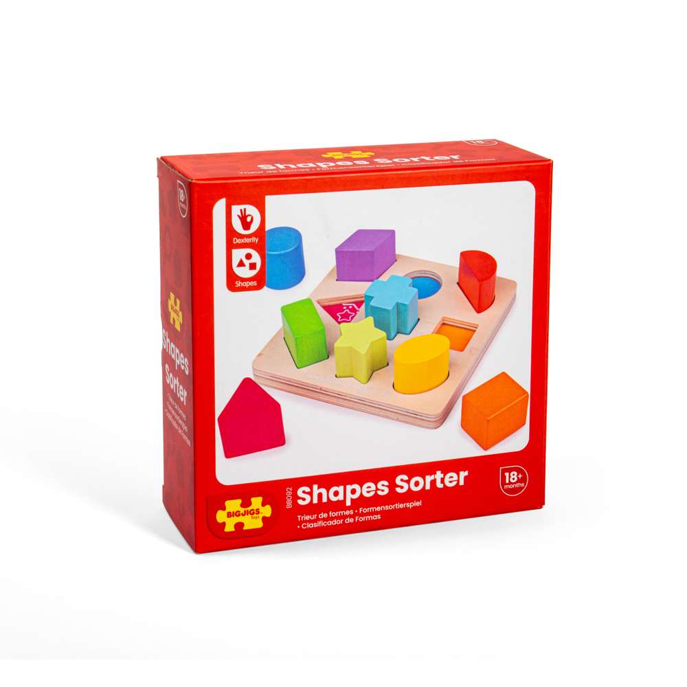 Bigjigs Baby Wooden Shape Sorter Base Tray Toy 10 Pieces