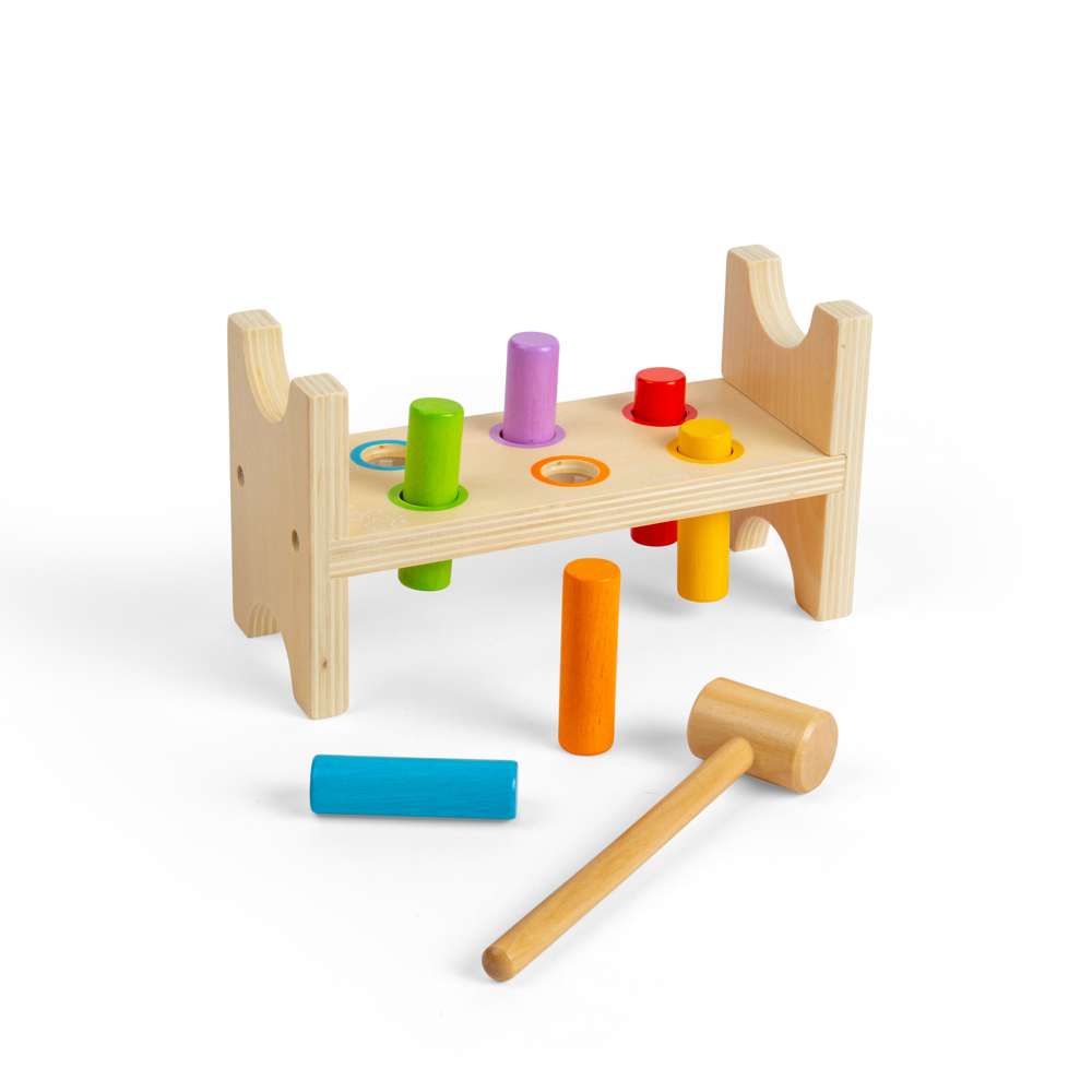 Bigjigs Baby Wooden Hammer Bench Educational Toy for Toddlers 8 Pieces