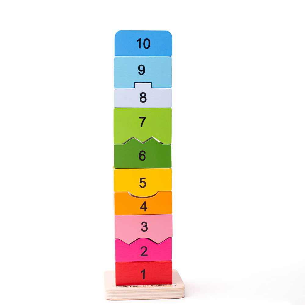 Bigjigs Baby Wooden Number Toy Tower Counting and Number Recognition Set 11 Pieces