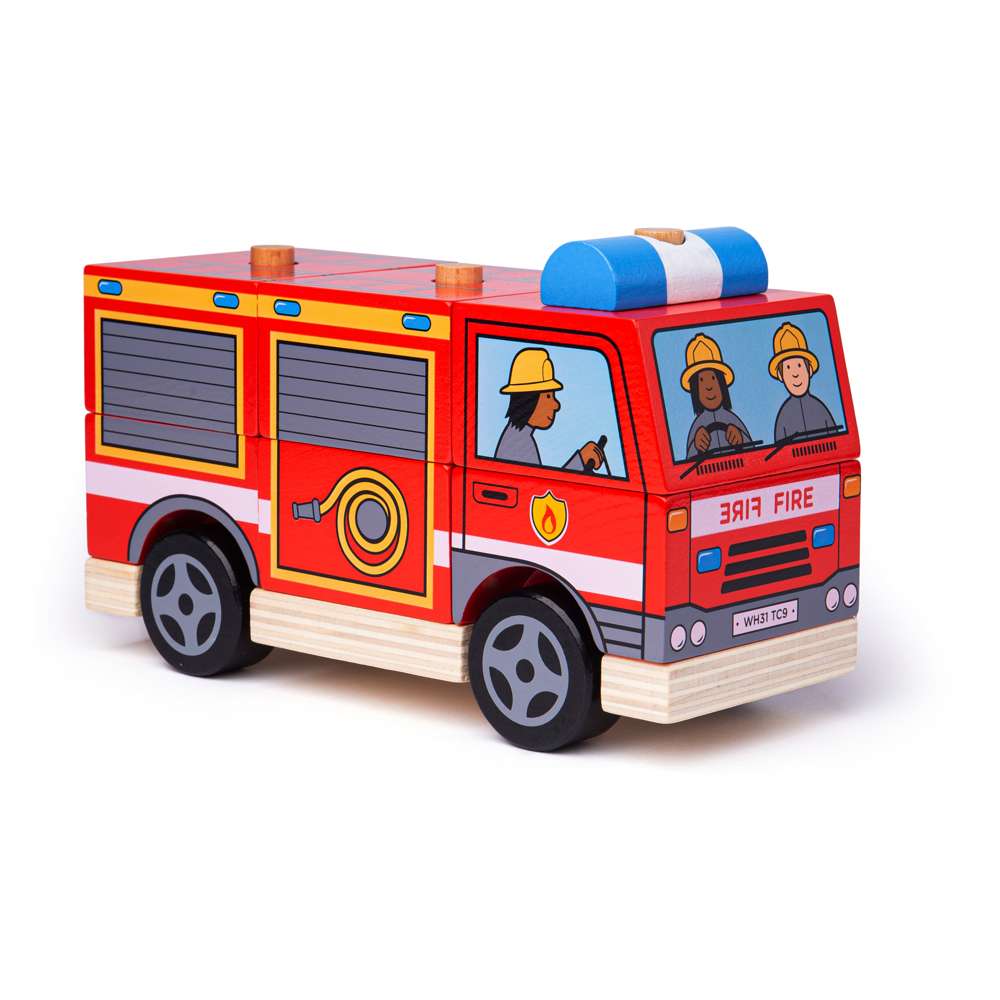 Bigjigs Baby Wooden Stacking Fire Engine Toy for Toddlers 12 Months Plus