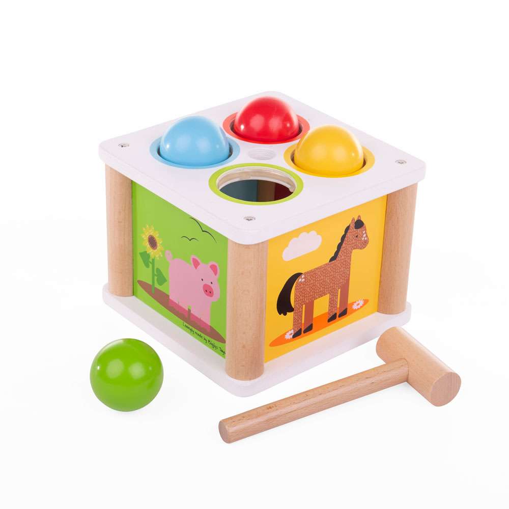 Bigjigs Toys Wooden Tap Tap Ball Shape Sorter Toy with Hammer and 5 Play Pieces