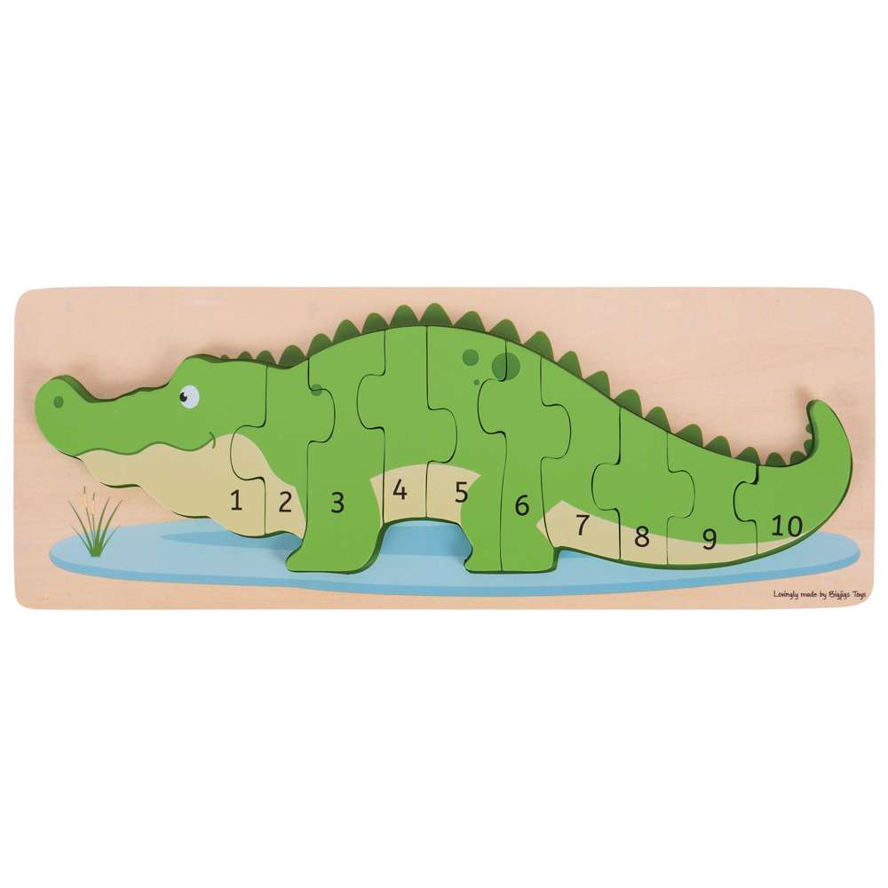 Bigjigs Toys Wooden Crocodile Number Counting Puzzle 10 Pieces Educational Toy