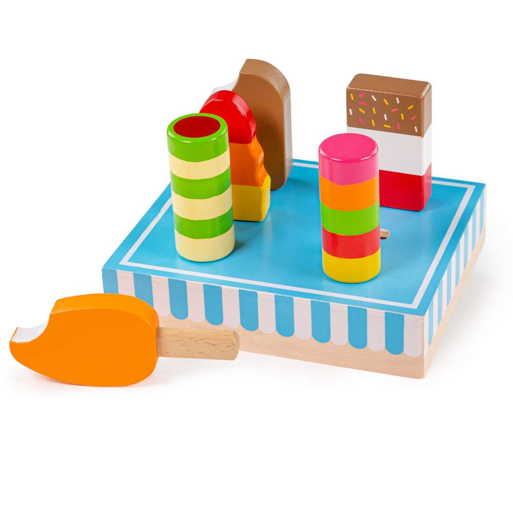 Bigjigs Toys Wooden Ice Lollies Set with Stand 6 Pieces Pretend Play Food Kitchen Toys