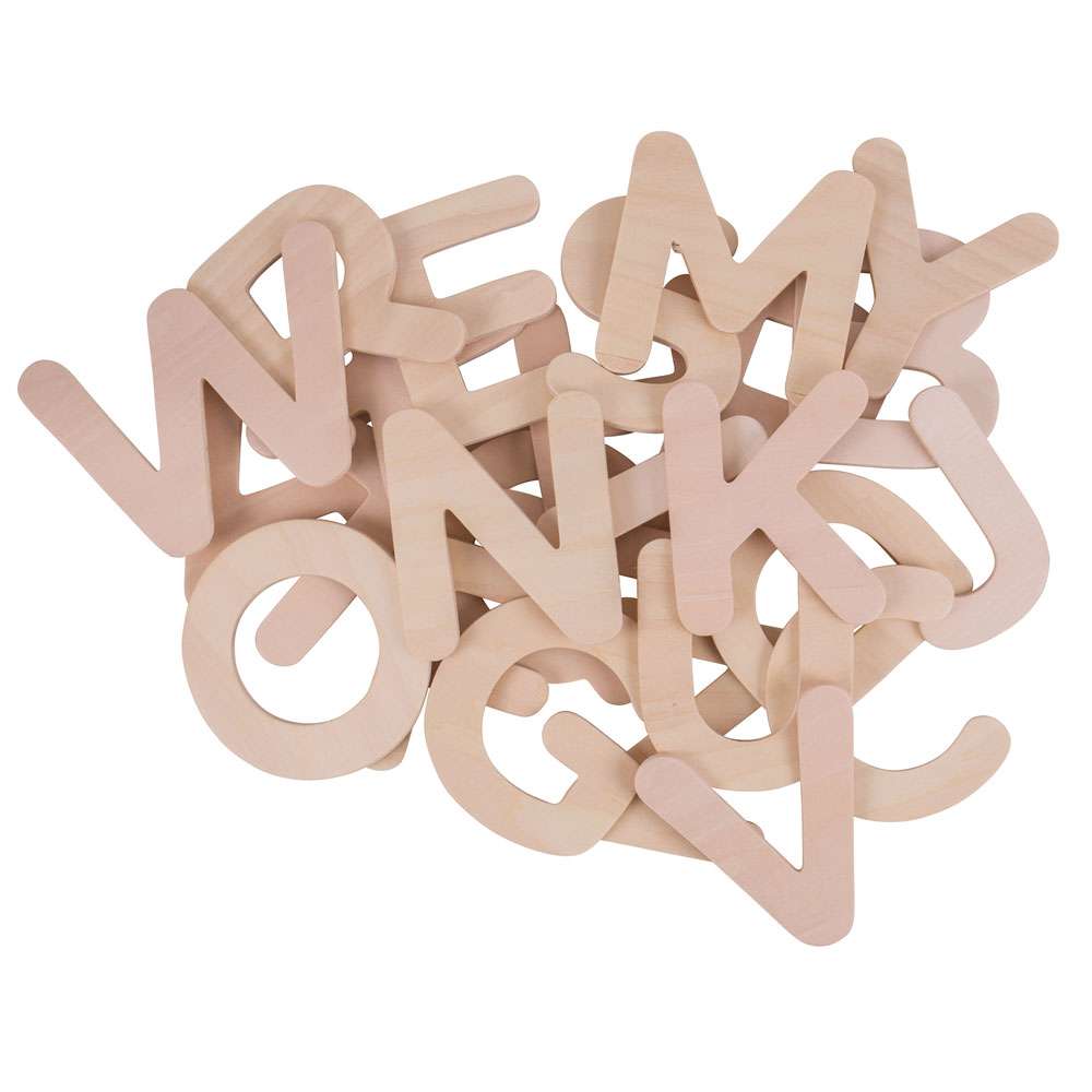 Bigjigs Toys Wooden Alphabet Drawing Templates with 26 Pieces and Storage Bag