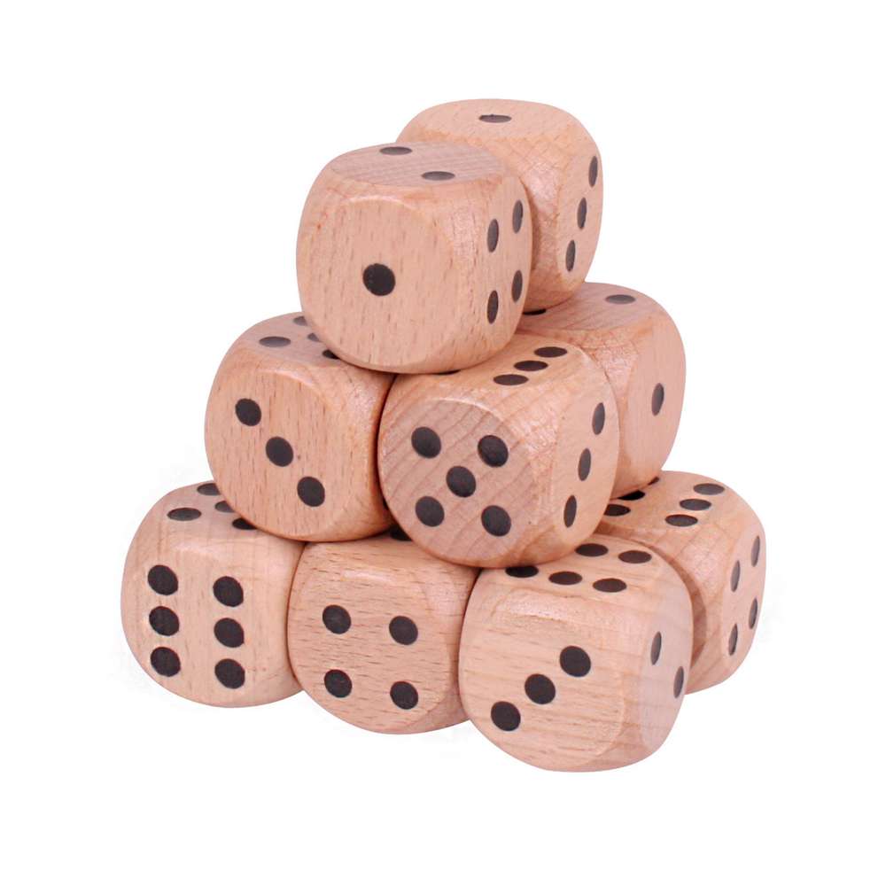 Bigjigs Toys Giant Wooden Dice Pack of 12 Educational Counting Toy for Ages 3 Plus