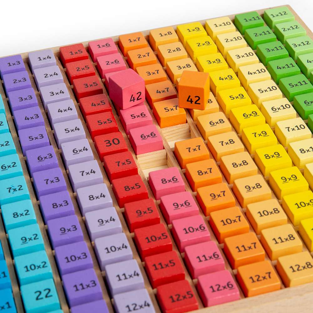 Bigjigs Toys Wooden Times Table Tray Multiplication Game 145 Pieces