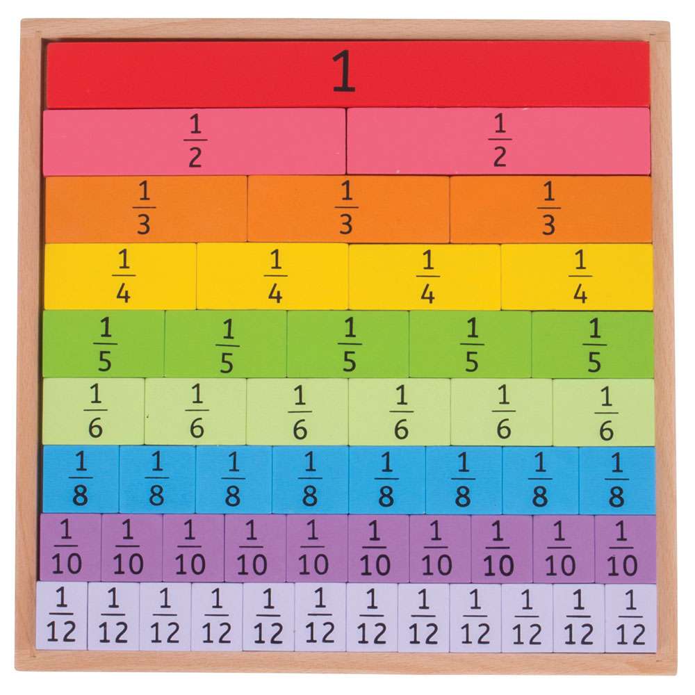 Bigjigs Toys Wooden Fractions Tray Educational Maths Toy with 51 Pieces