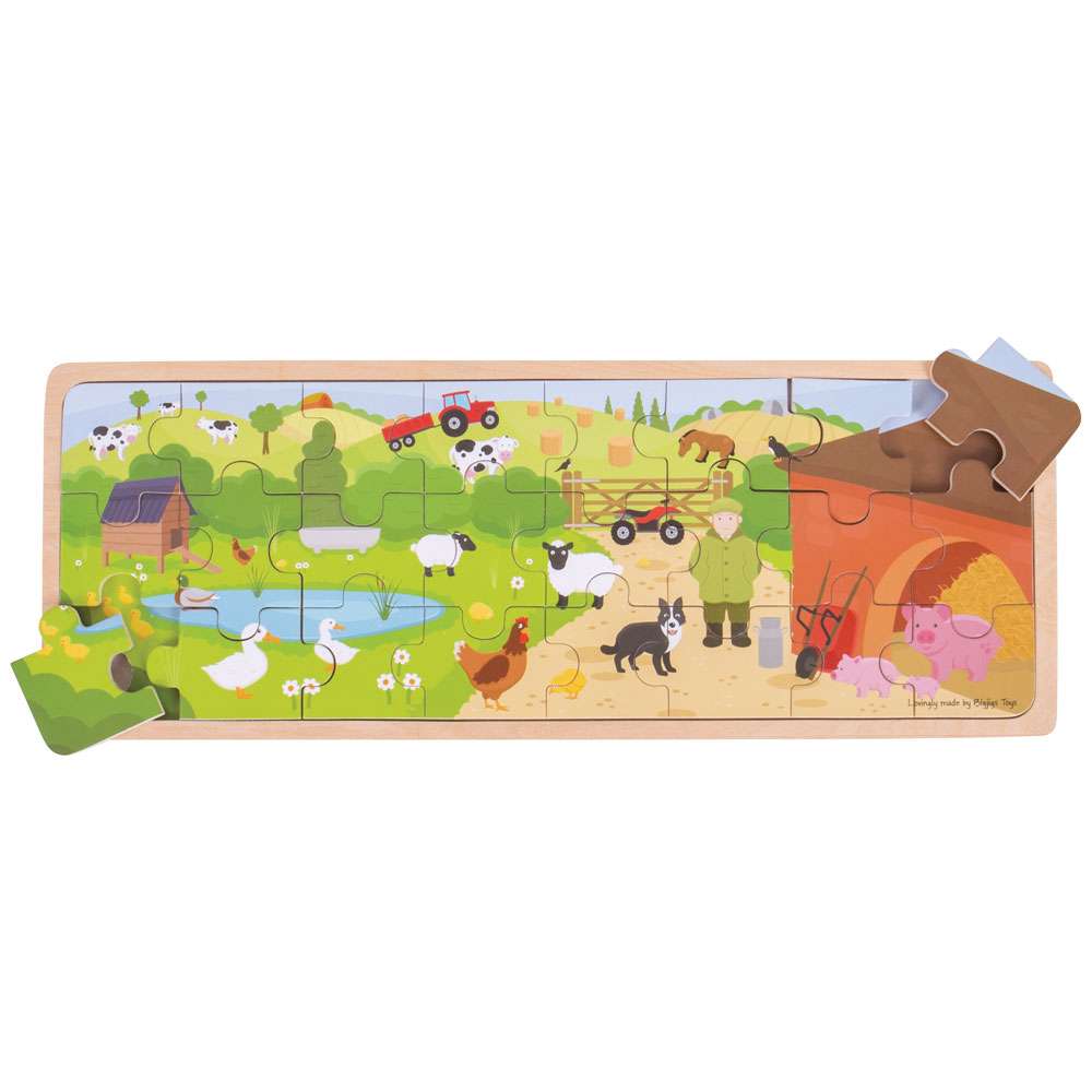 Bigjigs Toys Wooden Farmyard Tray Puzzle 24 Pieces Educational Jigsaw Toy for Kids