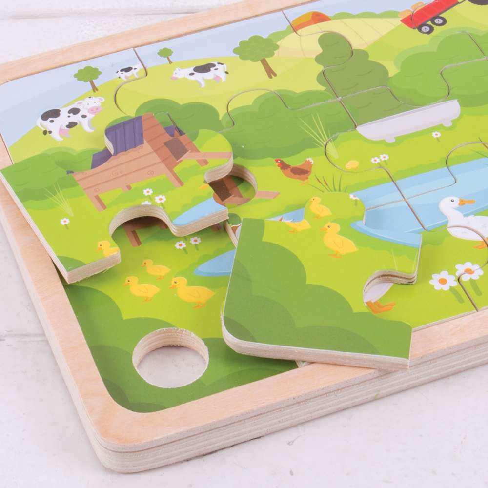 Bigjigs Toys Wooden Farmyard Tray Puzzle 24 Pieces Educational Jigsaw Toy for Kids