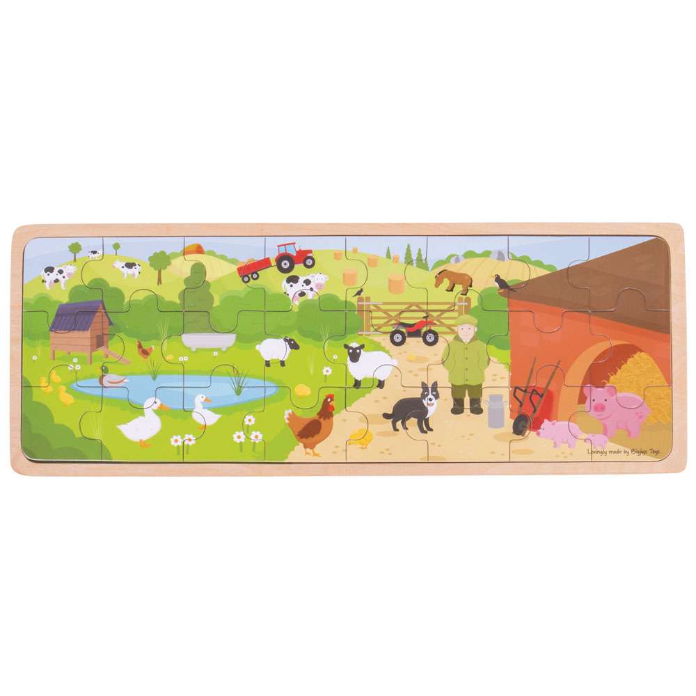 Bigjigs Toys Wooden Farmyard Tray Puzzle 24 Pieces Educational Jigsaw Toy for Kids
