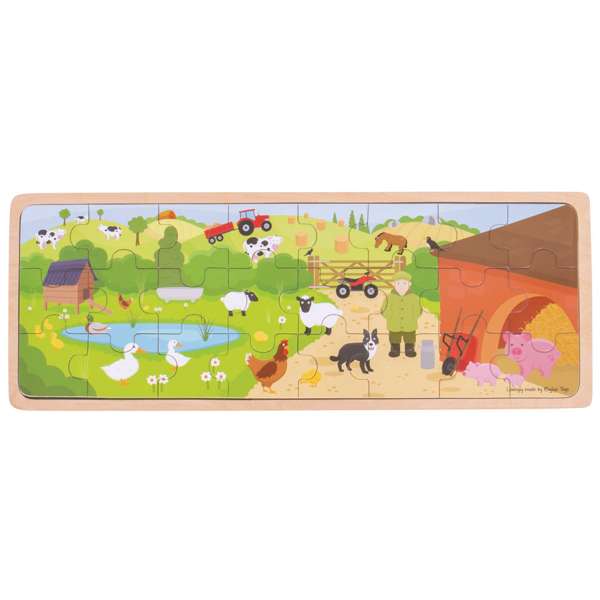Bigjigs Toys Wooden Farmyard Tray Puzzle 24 Pieces Educational Jigsaw Toy for Kids