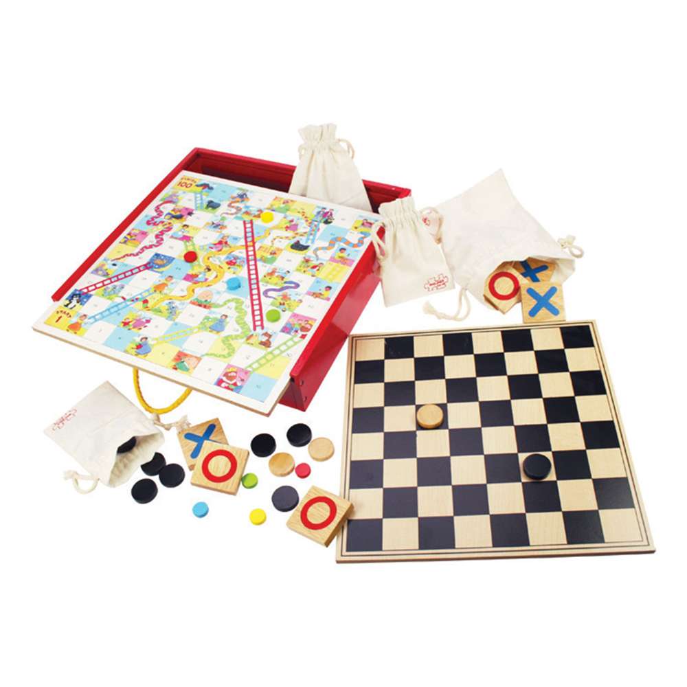 Bigjigs Toys Wooden Games Compendium 4 in 1 Board Games Set for Kids 3 Years Plus
