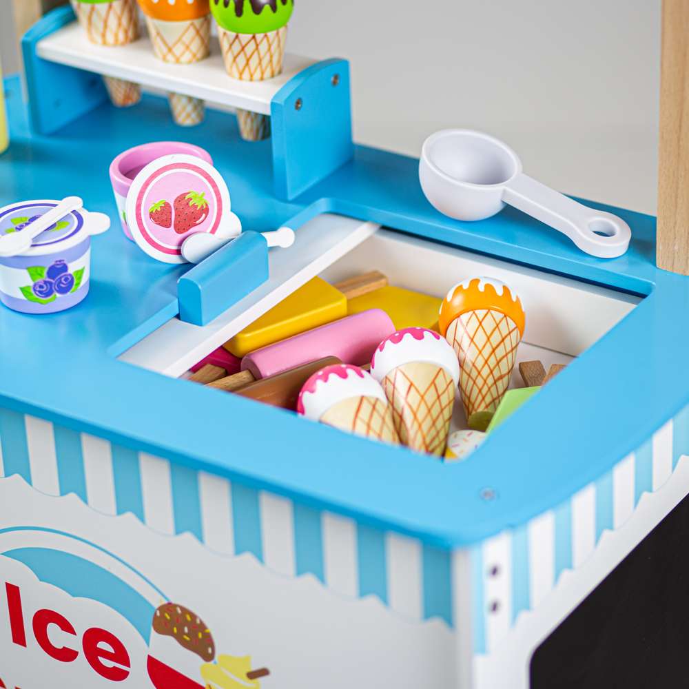 Bigjigs Toys Wooden Ice Cream Cart Pretend Play Set with 18 Accessories 3 Years Plus