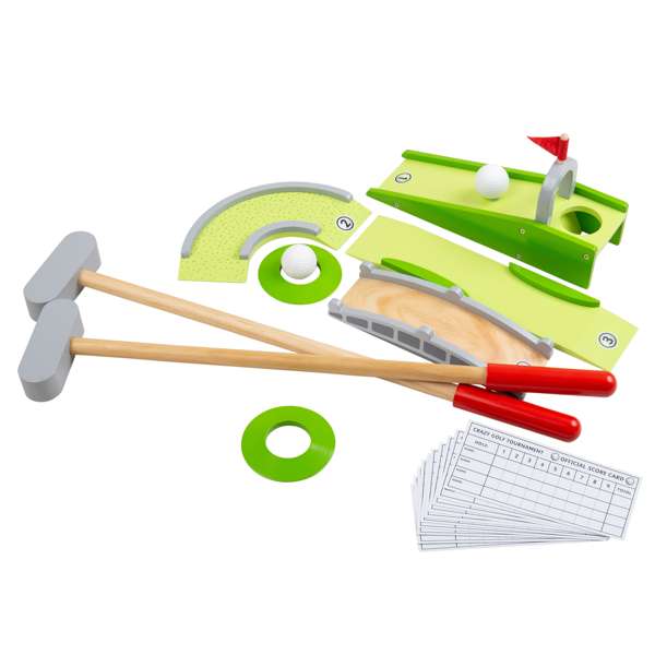 Bigjigs Toys Wooden Crazy Golf Set Kids Outdoor Sports Game with 11 Play Pieces