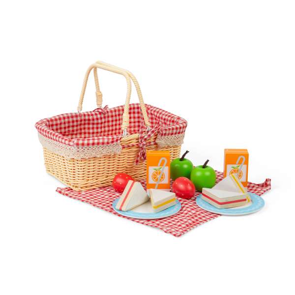 Bigjigs Toys Wooden Picnic Basket Set with Play Food and Accessories