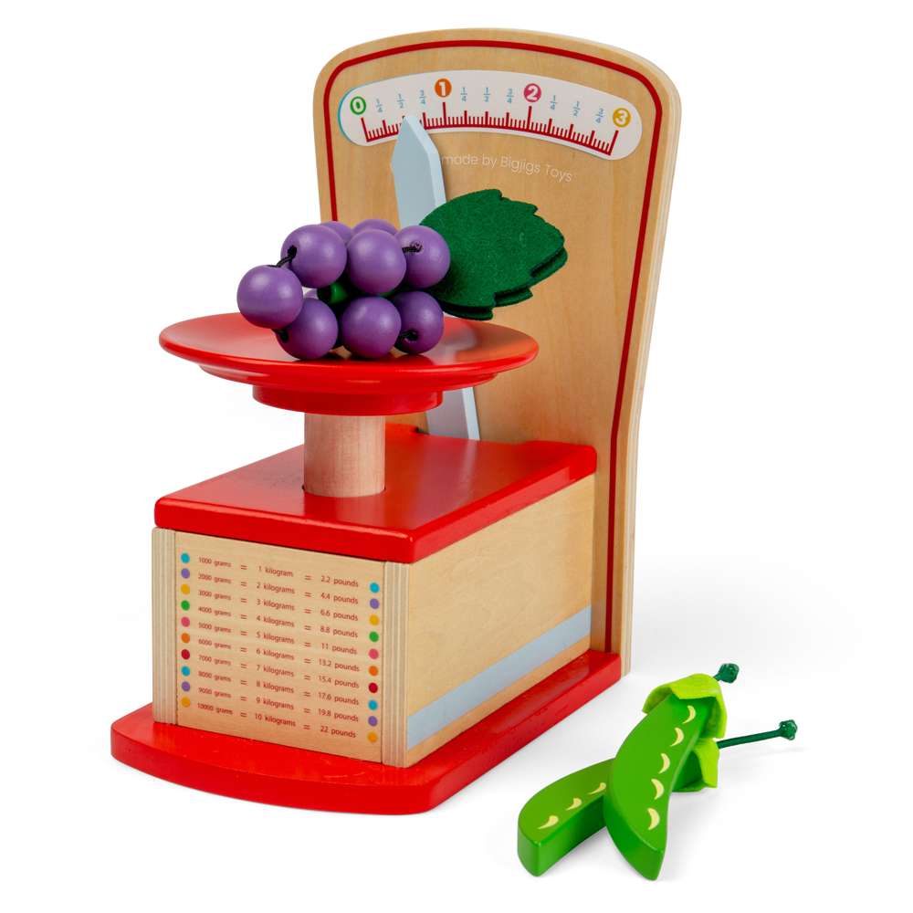 Bigjigs Toys Wooden Kitchen Scales Toy for Kids Play Shop and Kitchen Role Play